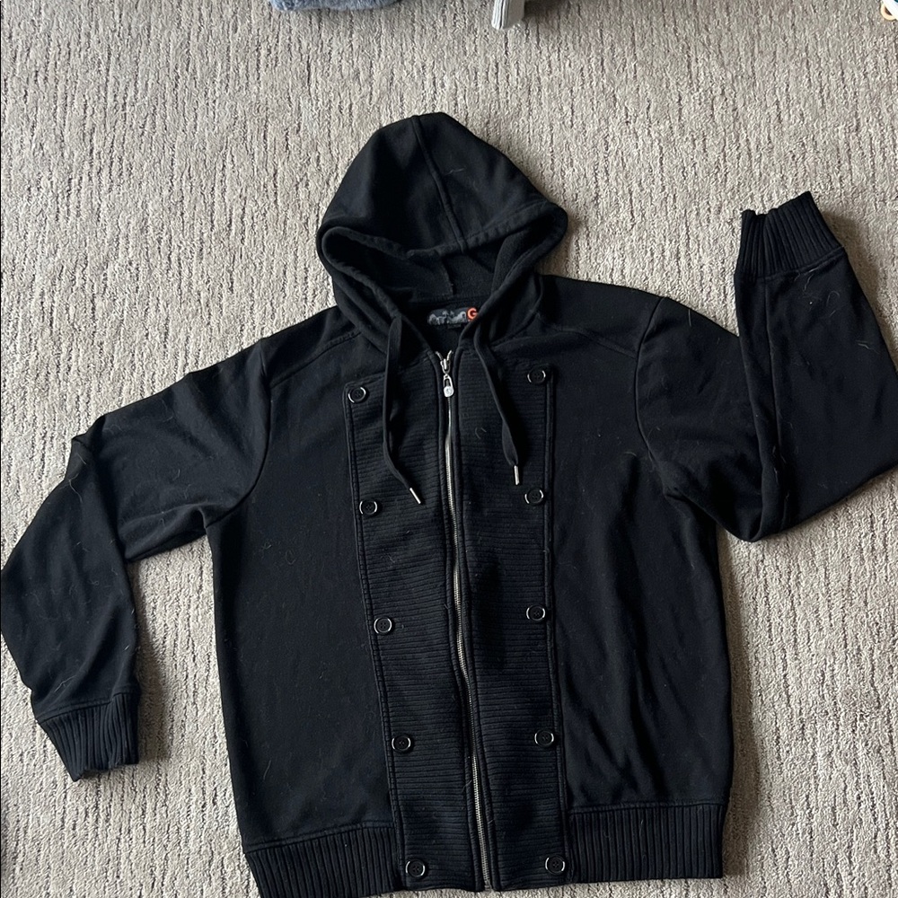 G by Guess Black Zip-Up Hooded Sweater